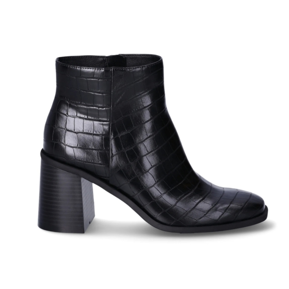 Black Croc-Embossed Ankle Boots